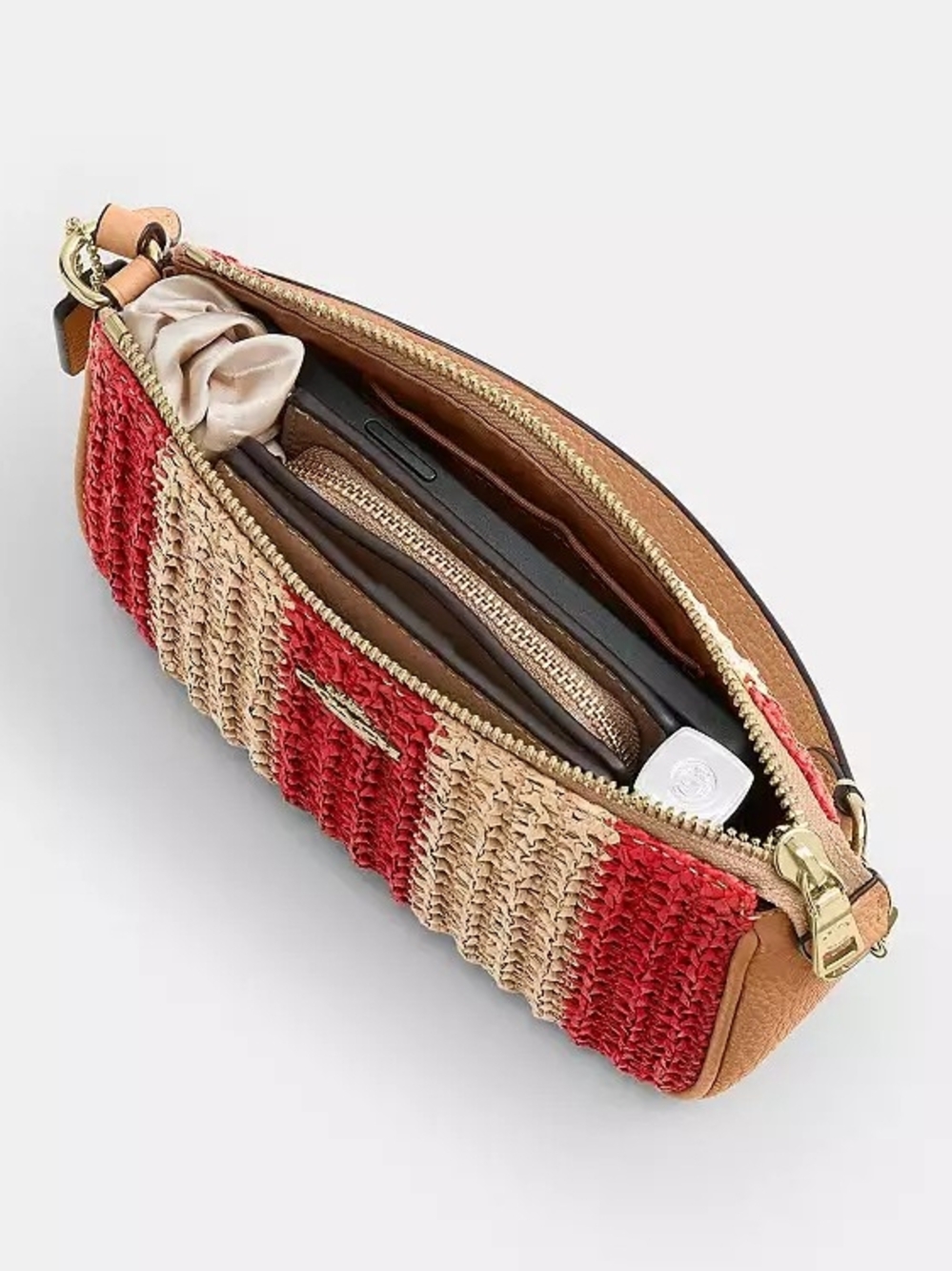 Coach Nolita 19 Straw Stripe Mini Shoulder Bag in Red and Tan - Picture 3 of 6